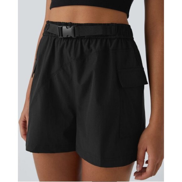 Halara Waterproof High Waisted Belted Pocket Hiking Cargo Shorts Sz Large Black - Picture 11 of 14